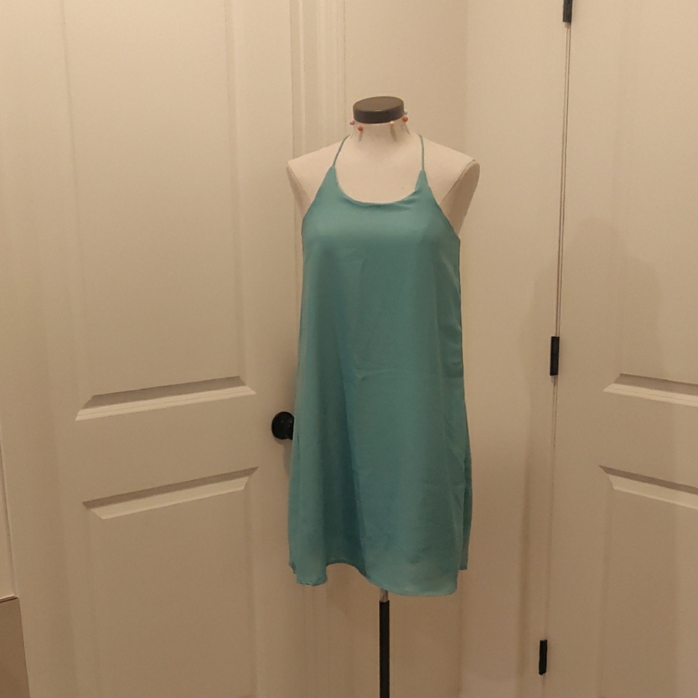 Truth NYC Spaghetti Strap Racerback Tank A-Line Aqua Sleeveless Dress Y2K Core